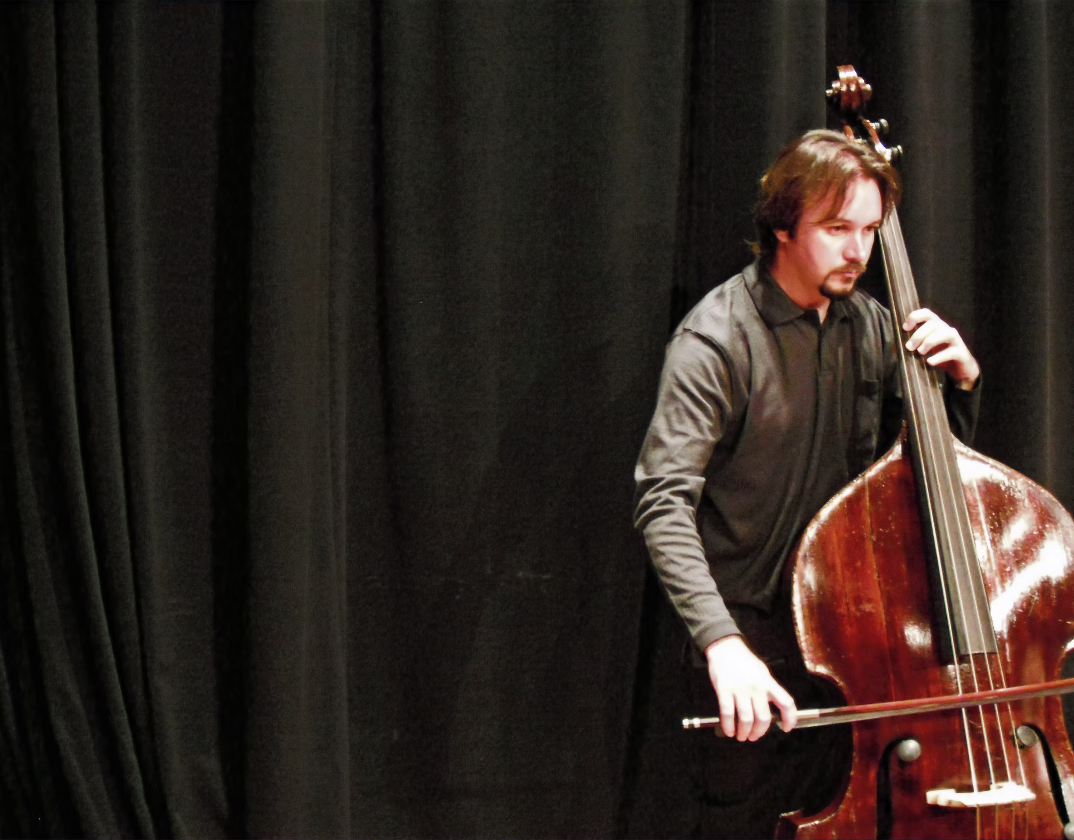 Samuel Dahmer performing with double bass